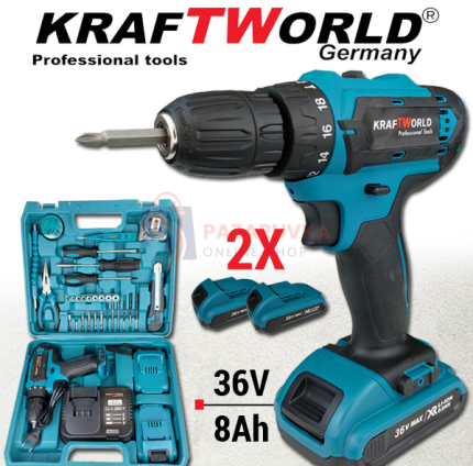 Акумулаторен Безчетков Винтоверт  KraftWelle с 2 Батерии 36V 8Ah
