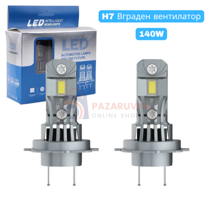 ДИОДНИ КРУШКИ H7 140W С ВГРАДЕН ВЕНТИЛАТОР - 2 БРОЯ КОМПЛЕКТ