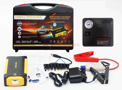 КОМПЛЕКТ МОЩНО СТАРТЕРНО УСТРОЙСТВО HIGH POWER JUMP STARTER ЗА КОЛА С КОМПРЕСОР