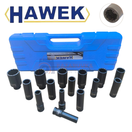 КОМПЛЕКТ УДАРНИ ВЛОЖКИ 1/2″ УДЪЛЖЕНИ, 12-СТЕННИ, 15 ЧАСТИ HAWEK
