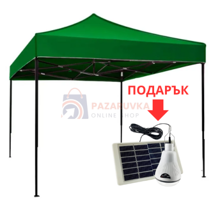УСИЛЕНА СГЪВАЕМА ШАТРА 3X3 МЕТРА + LED КЪМПИНГ ЛАМПА
