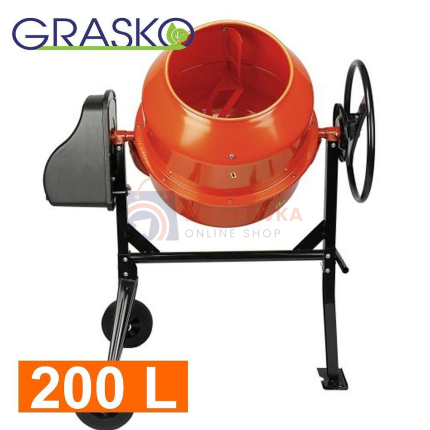 БЕТОНОБЪРКАЧКА GRASKO HCM700, 800 W, 200 ЛИТРА, МЕТАЛЕН ЗЪБЕН ВЕНЕЦ