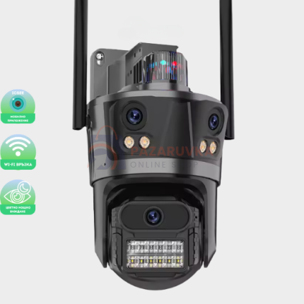 ТРОЙНА ВЪНШНА WIFI КАМЕРА P12 – 36MP, ICSEE, ТЪМНО СИВА