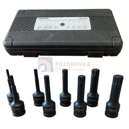 КОМПЛЕКТ УДАРНИ БИТОВЕ 1/2” – SPLINE, 8 ЧАСТИ HAWEK