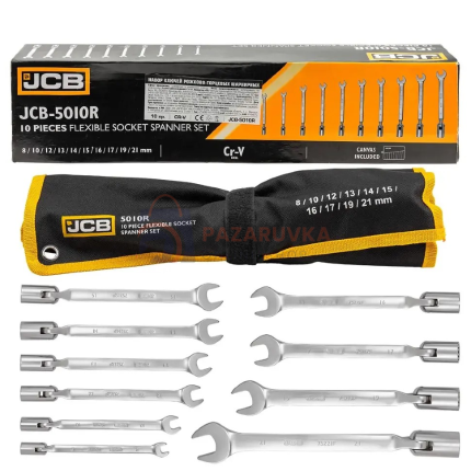 КОМПЛЕКТ ГЛУХИ ЗВЕЗДОГАЕЧНИ КЛЮЧОВЕ JCB 5010R – 10 ЧАСТИ (8–21 ММ)