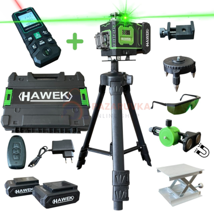 ПРОФЕСИОНАЛЕН ЛАЗЕРЕН НИВЕЛИР HAWEK 4D – 16 ЛИНИИ + ЛАЗЕРНА РОЛЕТКА 50 М + КОМПЛЕКТ АКСЕСОАРИ
