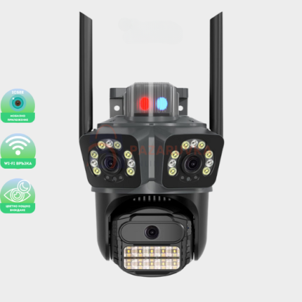 ТРОЙНА ВЪНШНА WIFI КАМЕРА С АЛАРМА P21 – 36MP, ICSEE