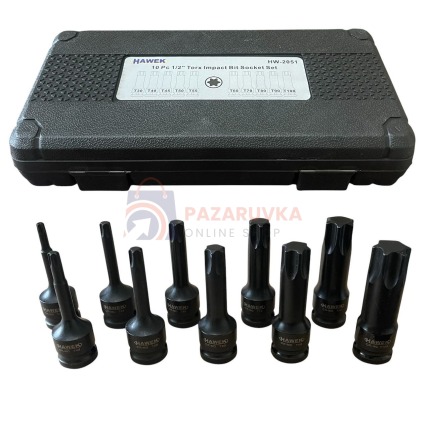КОМПЛЕКТ УДАРНИ ТОРКС БИТОВЕ 1/2″ – 10 ЧАСТИ HAWEK