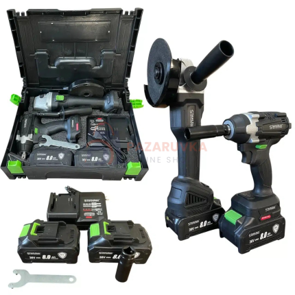 КОМПЛЕКТ АКУМУЛАТОРЕН УДАРЕН ГАЙКОВЕРТ И ЪГЛОШЛАЙФ 36V 8.0Ah – StahlMayer Black XR