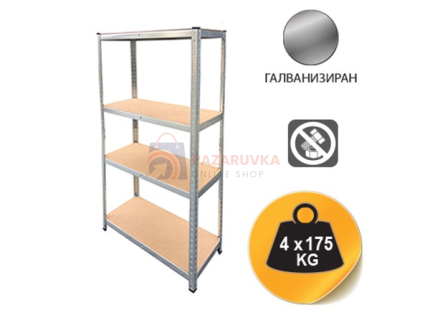 МЕТАЛЕН СТЕЛАЖ 180×90×40 СМ – 4 РАФТА, 100 КГ НА РАФТ