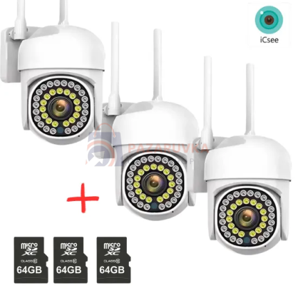 КОМПЛЕКТ 3 БР. БЕЗЖИЧНА КАМЕРА ICSEE 36 LED + 3 Х 64GB SD КАРТИ
