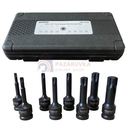 КОМПЛЕКТ УДАРНИ ТОРКС БИТОВЕ 1/2″ – 8 ЧАСТИ HAWEK
