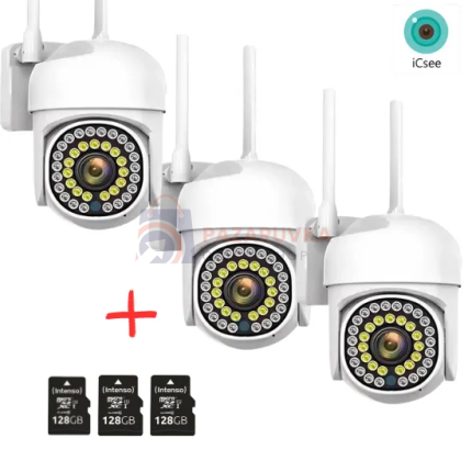 КОМПЛЕКТ 3 БР. БЕЗЖИЧНА КАМЕРА ICSEE 36 LED + 3 Х 128GB SD КАРТИ