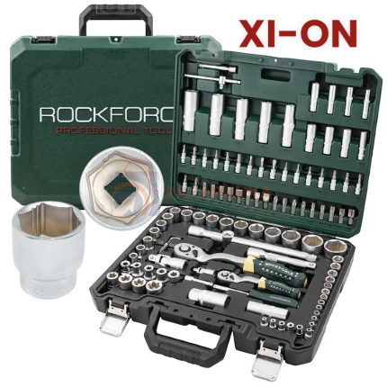 ГЕДОРЕ КОМПЛЕКТ ROCKFORCE XI-ON – 108 ЧАСТИ 1/2″ И 1/4″ СЪС СПЕЦИАЛНИ ВЛОЖКИ ЗА ЗАОБЛЕНИ БОЛТОВЕ