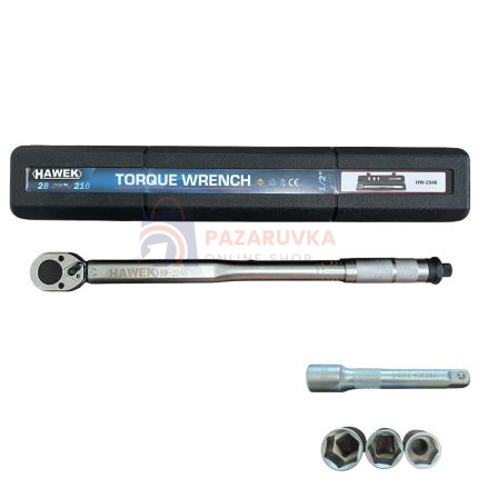 ДИНАМОМЕТРИЧЕН КЛЮЧ 1/2" 28-210Nm + ВЛОЖКИ И УДЪЛЖЕНИЕ HAWEK