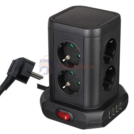 РАЗКЛОНИТЕЛ ТИП КУЛА KONEKTO KN41091 – 8 ГНЕЗДА + 4 USB, 3500W ЧЕРЕН