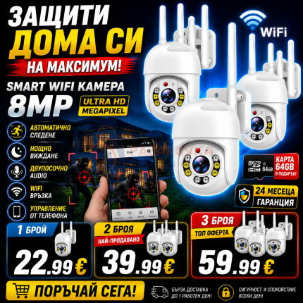 WI-FI SMART КАМЕРА FULL HD 8MP С АВТОМАТИЧНО СЛЕДЕНЕ И ДВУПОСОЧНО АУДИО